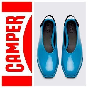 Camper Fidelia Blue Patent Leather Slingback Shoes